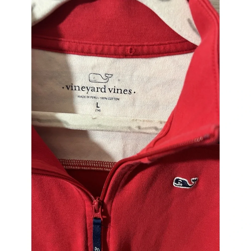 Vineyard Vines Kids L/S Red 1/4 Zip‎ Pullover Large Whale Shoulder